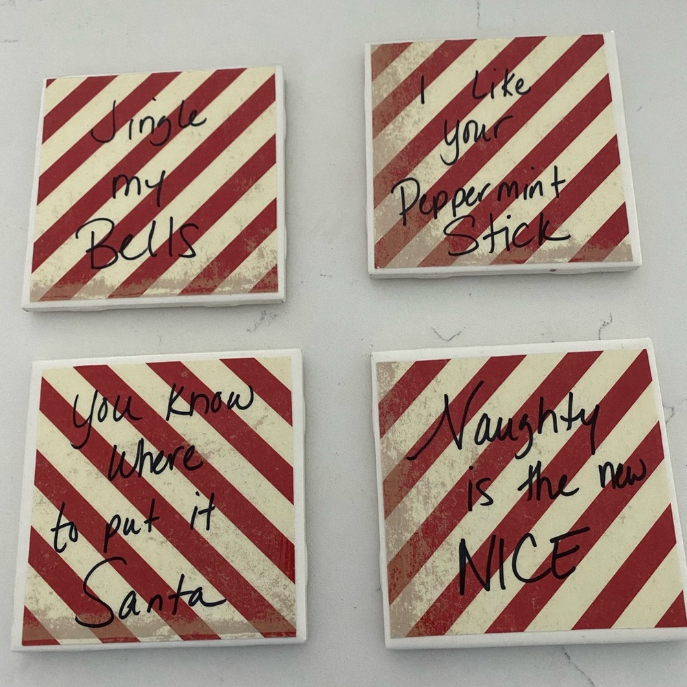 “Jingle my bells” Christmas coasters
Hand made (by me!)